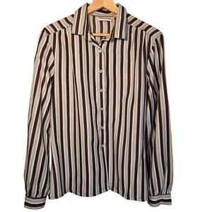 Personal Brown Cream Striped Button-Up Shirt, Size 16 – Timeless Style [0038]